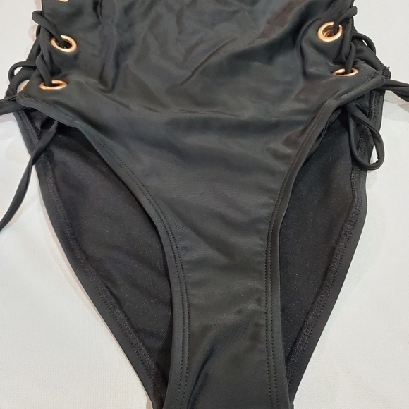 XHILARATION Black Lace Up One-piece Swimsuit XSm - Picture 4 of 10